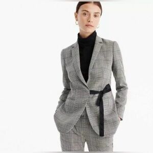 J.CREW | TIE FRONT BLAZER IN LADY GLEN PLAID BLACK RIBBON WAIST TIE SIZE 6